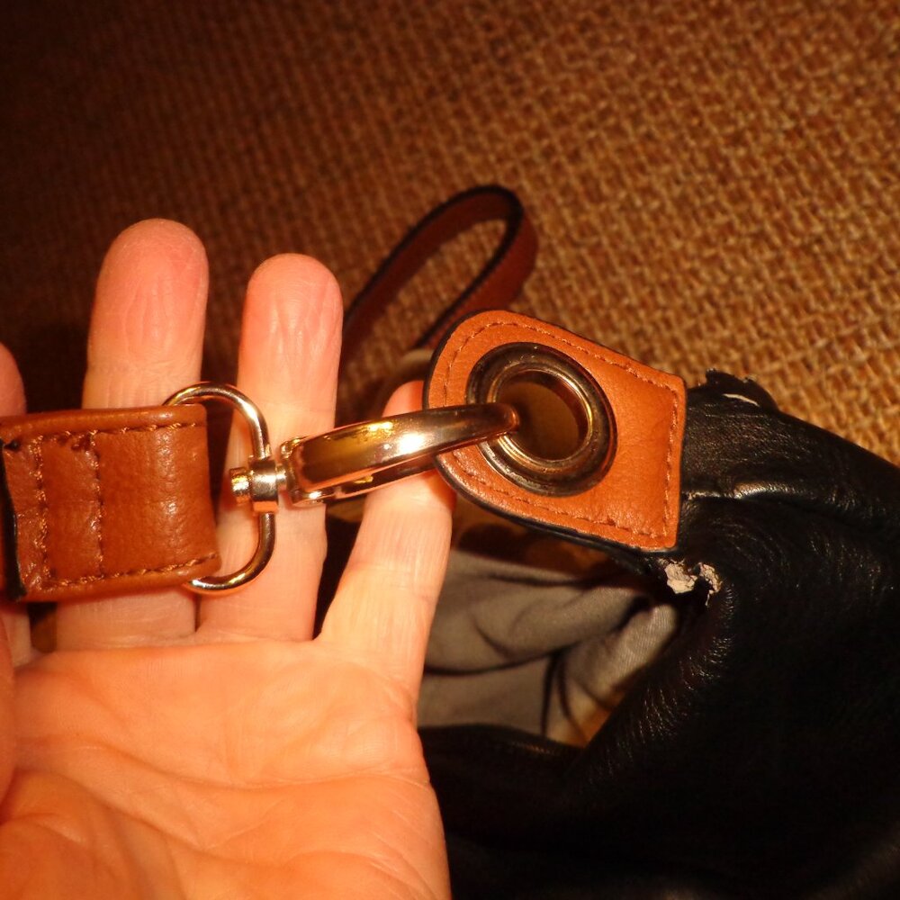 Kelly & Katie Satchel Bag Black/Tan Double Adj. Handle Straps Zip/Snap Closure - Picture 5 of 14